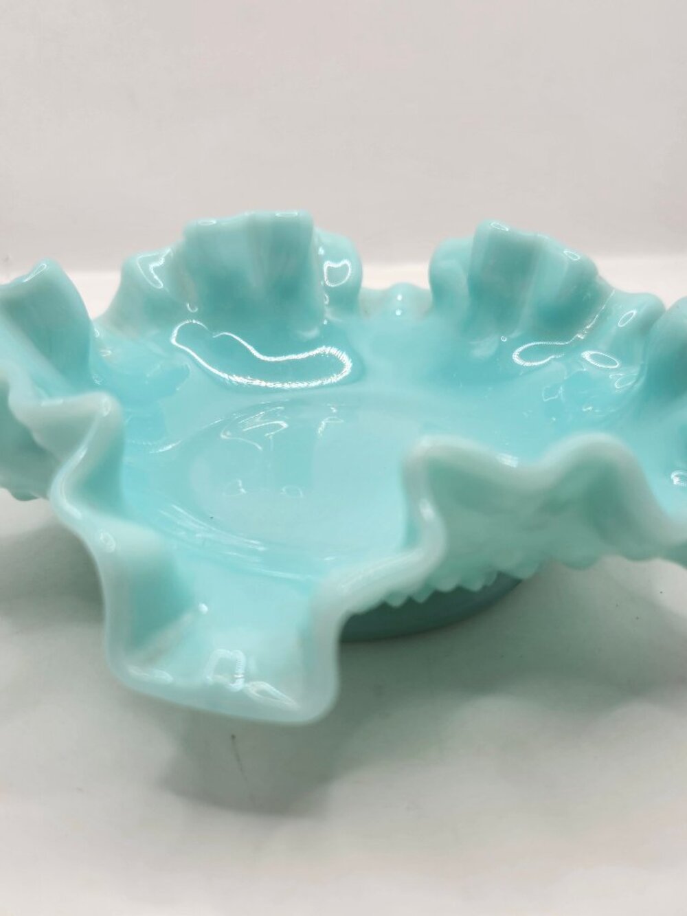 Vintage Fenton Turquoise Hobnail Glass Bonbon Candy Dish